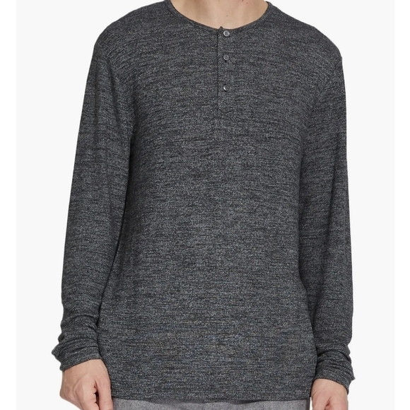 Civil Society Mens Heathered Dark Grey Long Sleeve Henley Crewneck Shirt - Picture 1 of 10